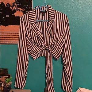 Loose navy and white striped crop top